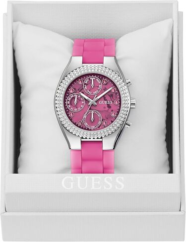 Guess Women's 37mm Watch - Pink Pink Dial Silver-Tone Case in Saudi Arabia