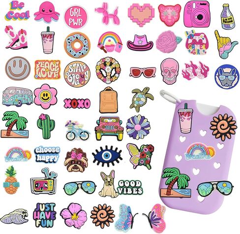 DIY Charms for Touchland Case Sanitizer Spray, 50pcs Accessories Preppy Hippie Pink Butterfly Cowgirl Flowers Beach Cute Decoration Charms for Touchland case in Saudi Arabia