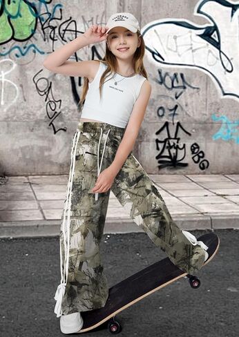 Girls Summer Striped Side Fashion Baggy Track Pants Cute Bowknots Y2K Wide Leg Sweatpants 5-14 Years in Saudi Arabia