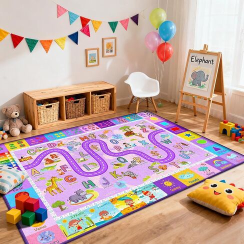Kids Classroom Rug – Educational Playroom Carpet with ABC Alphabet Animals Weather & Shapes – Washable Learning Rug for Toddler Nursery & Kids Room Decor 5X7 Feet in Saudi Arabia