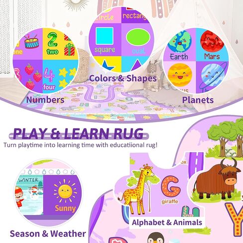 Kids Classroom Rug – Educational Playroom Carpet with ABC Alphabet Animals Weather & Shapes – Washable Learning Rug for Toddler Nursery & Kids Room Decor 5X7 Feet in Saudi Arabia