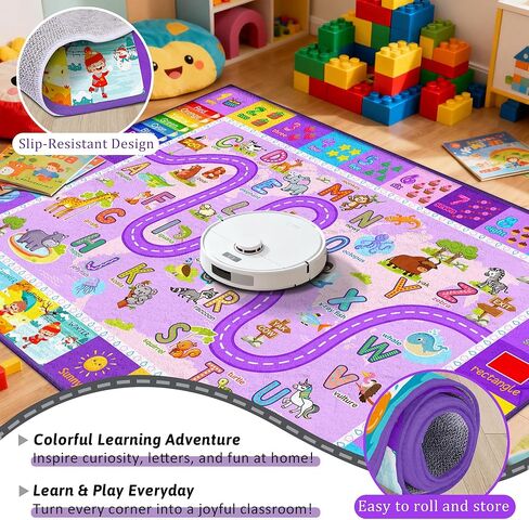 Kids Classroom Rug – Educational Playroom Carpet with ABC Alphabet Animals Weather & Shapes – Washable Learning Rug for Toddler Nursery & Kids Room Decor 5X7 Feet in Saudi Arabia