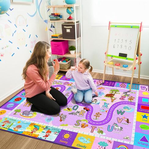 Kids Classroom Rug – Educational Playroom Carpet with ABC Alphabet Animals Weather & Shapes – Washable Learning Rug for Toddler Nursery & Kids Room Decor 5X7 Feet in Saudi Arabia