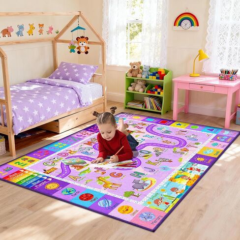 Kids Classroom Rug – Educational Playroom Carpet with ABC Alphabet Animals Weather & Shapes – Washable Learning Rug for Toddler Nursery & Kids Room Decor 5X7 Feet in Saudi Arabia