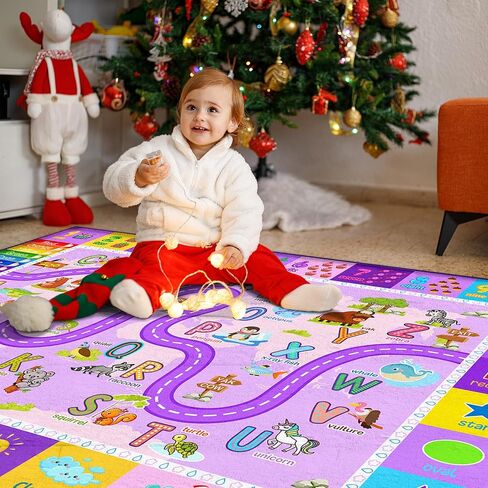 Kids Classroom Rug – Educational Playroom Carpet with ABC Alphabet Animals Weather & Shapes – Washable Learning Rug for Toddler Nursery & Kids Room Decor 5X7 Feet in Saudi Arabia