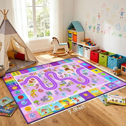 Kids Classroom Rug – Educational Playroom Carpet with ABC Alphabet Animals Weather & Shapes – Washable Learning Rug for Toddler Nursery & Kids Room Decor 5X7 Feet in Saudi Arabia