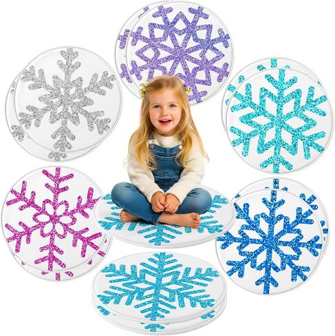 Capoda 12 Pieces Snowflake Carpet Circle Seats - 15.57 Inch Round Floor Mats for Winter Woodland Preschool Kindergarten Elementary Daycare Playroom Reading Room Nursery Bedroom Classroom Seating Rugs in Saudi Arabia