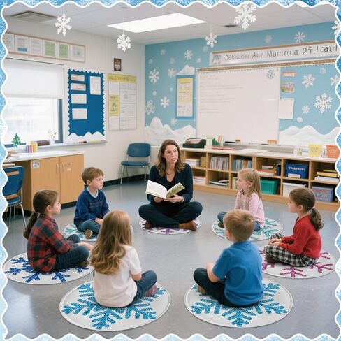 Capoda 12 Pieces Snowflake Carpet Circle Seats - 15.57 Inch Round Floor Mats for Winter Woodland Preschool Kindergarten Elementary Daycare Playroom Reading Room Nursery Bedroom Classroom Seating Rugs in Saudi Arabia