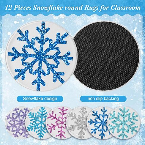 Capoda 12 Pieces Snowflake Carpet Circle Seats - 15.57 Inch Round Floor Mats for Winter Woodland Preschool Kindergarten Elementary Daycare Playroom Reading Room Nursery Bedroom Classroom Seating Rugs in Saudi Arabia