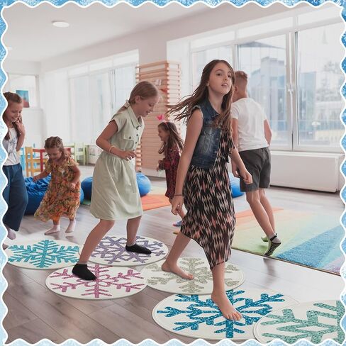 Capoda 12 Pieces Snowflake Carpet Circle Seats - 15.57 Inch Round Floor Mats for Winter Woodland Preschool Kindergarten Elementary Daycare Playroom Reading Room Nursery Bedroom Classroom Seating Rugs in Saudi Arabia