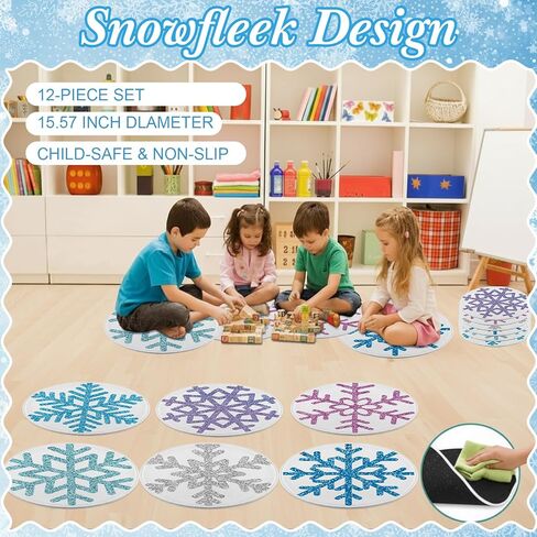 Capoda 12 Pieces Snowflake Carpet Circle Seats - 15.57 Inch Round Floor Mats for Winter Woodland Preschool Kindergarten Elementary Daycare Playroom Reading Room Nursery Bedroom Classroom Seating Rugs in Saudi Arabia