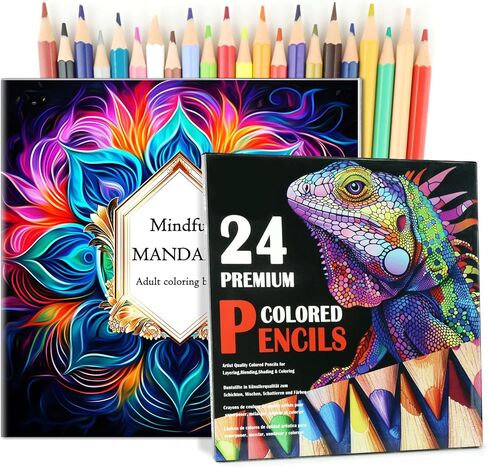 2Pcs Mandala Adult Coloring Books with 36 Count Premium Colored Pencils in a Case, Adult Coloring Books for Women Artist Coloring Pencils with Coloring Books for Stress Anxiety Relief, Gift for Women in Saudi Arabia