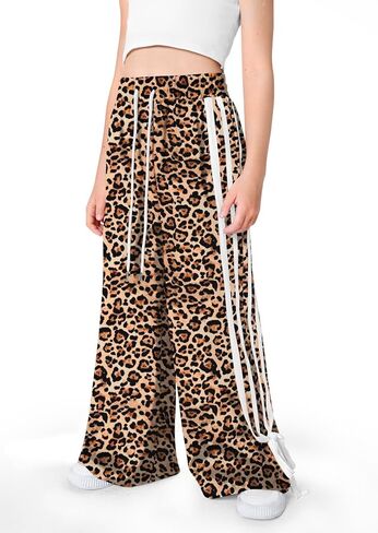 Girls Summer Striped Side Fashion Baggy Track Pants Cute Bowknots Y2K Wide Leg Sweatpants 5-14 Years in Saudi Arabia