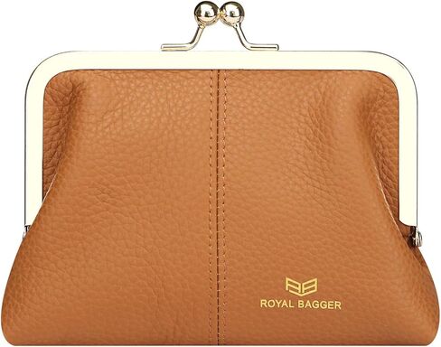 Royal Bagger RFID Blocking Coin Purse for Women, Fashion Kiss Lock Change Pouch, Genuine Leather Key & Card Holder 6120 (Brown) in Saudi Arabia
