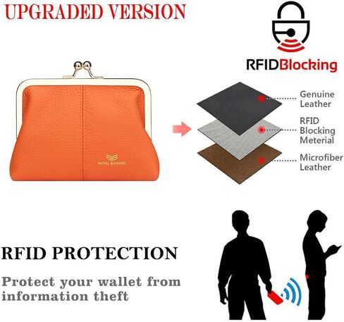 Royal Bagger RFID Blocking Coin Purse for Women, Fashion Kiss Lock Change Pouch, Genuine Leather Key & Card Holder 6120 (Brown) in Saudi Arabia
