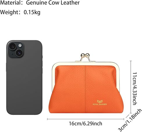 Royal Bagger RFID Blocking Coin Purse for Women, Fashion Kiss Lock Change Pouch, Genuine Leather Key & Card Holder 6120 (Brown) in Saudi Arabia