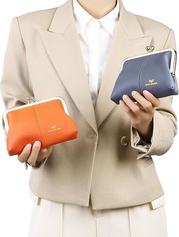 Royal Bagger RFID Blocking Coin Purse for Women, Fashion Kiss Lock Change Pouch, Genuine Leather Key & Card Holder 6120 (Brown) in Saudi Arabia