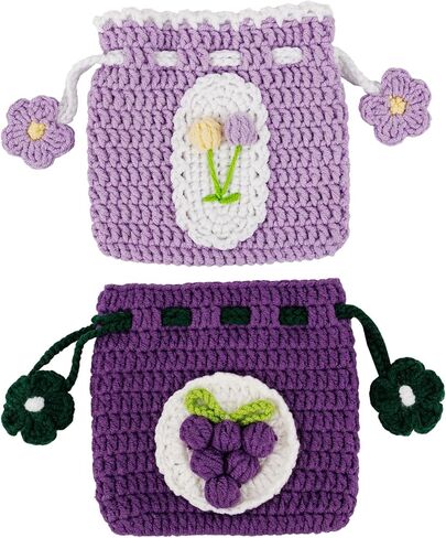 Framendino, Small Crochet Drawstring Pouch Cherry Cute Coin Purse Handmade Knitted Storage Bag for ID Credit Card in Saudi Arabia