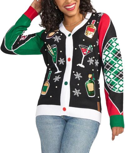 Tipsy Elves Classic Cute Cardigan Ugly Christmas Sweaters for Women with Fun Patterns and Animals - Women's Colorful Pink Mrs. Claus Christmas Cardigan Size Large in Kuwait