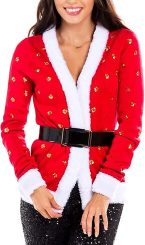 Tipsy Elves Classic Cute Cardigan Ugly Christmas Sweaters for Women with Fun Patterns and Animals - Women's Colorful Pink Mrs. Claus Christmas Cardigan Size Large in Kuwait
