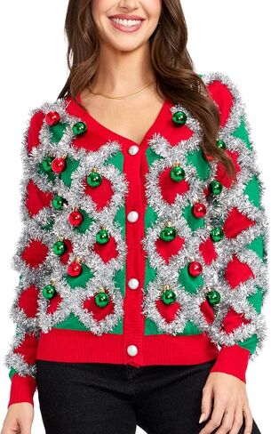 Tipsy Elves Classic Cute Cardigan Ugly Christmas Sweaters for Women with Fun Patterns and Animals - Women's Colorful Pink Mrs. Claus Christmas Cardigan Size Large in Kuwait