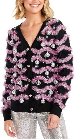 Tipsy Elves Classic Cute Cardigan Ugly Christmas Sweaters for Women with Fun Patterns and Animals - Women's Colorful Pink Mrs. Claus Christmas Cardigan Size Large in Kuwait