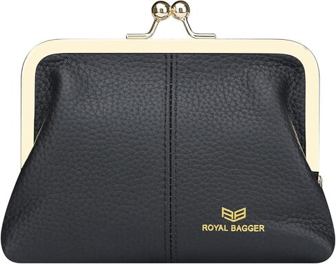 Royal Bagger RFID Blocking Coin Purse for Women, Fashion Kiss Lock Change Pouch, Genuine Leather Key & Card Holder 6120 (Brown) in Saudi Arabia