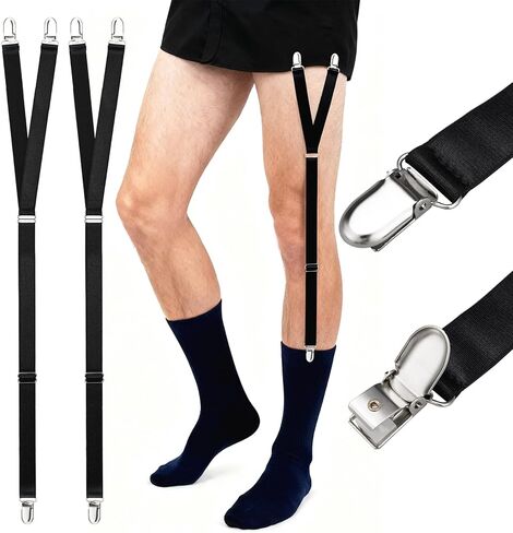 Shirt Stays for Men, Premium Y-Style Adjustable Soft Smooth Elastic Sock Garters with Reinforced Non-Slip Clips, Keep Shirts Tucked, Ideal for Police, Military, and Professionals (1 Pair) in Saudi Arabia