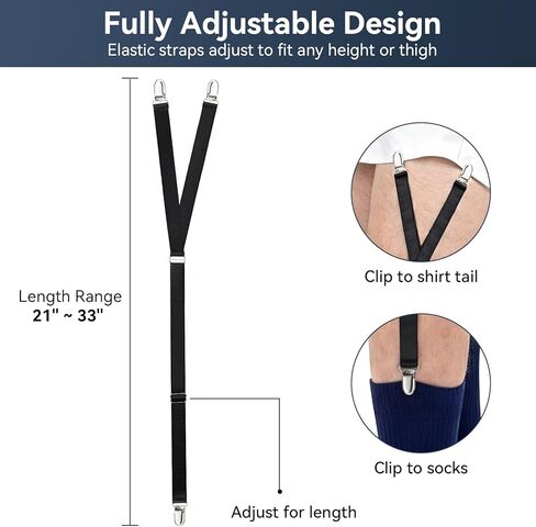 Shirt Stays for Men, Premium Y-Style Adjustable Soft Smooth Elastic Sock Garters with Reinforced Non-Slip Clips, Keep Shirts Tucked, Ideal for Police, Military, and Professionals (1 Pair) in Saudi Arabia