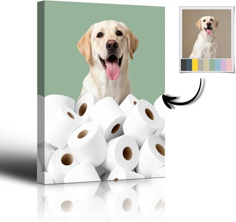 Hwsuiairt Custom Dog's Royal Throne Bathroom Canvas Wall Art, Funny This Seat's Taken! Pet Portrait Canvas, Personalized Dog Reading Newspaper Toilet Sign, Black & White Restroom Decor in Saudi Arabia