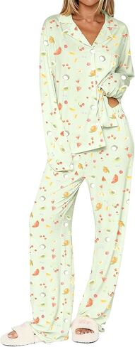 Dressmine Ladies Long Sleeve Cute Pajama Sets 2 Piece Fall Outfits Button Up Pjs Set Loungewear in Saudi Arabia