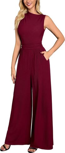 Miusol Women's Retro Half Collar Neck Sleeveless Casual Jumpsuit One Piece Romper with Pockets in Saudi Arabia