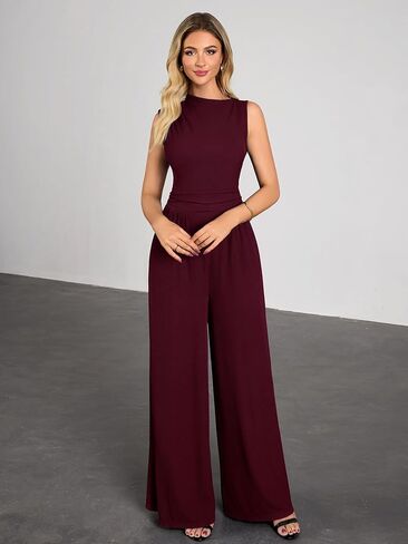 Miusol Women's Retro Half Collar Neck Sleeveless Casual Jumpsuit One Piece Romper with Pockets in Saudi Arabia