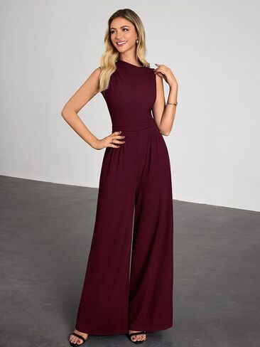 Miusol Women's Retro Half Collar Neck Sleeveless Casual Jumpsuit One Piece Romper with Pockets in Saudi Arabia