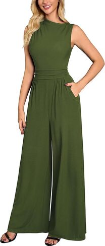 Miusol Women's Retro Half Collar Neck Sleeveless Casual Jumpsuit One Piece Romper with Pockets in Saudi Arabia