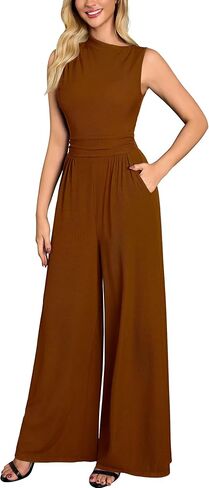 Miusol Women's Retro Half Collar Neck Sleeveless Casual Jumpsuit One Piece Romper with Pockets in Saudi Arabia