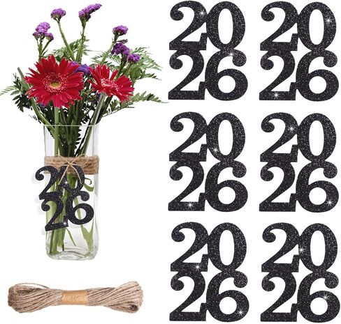 24 قطعة GLITER 2025 علامات الزخارف المزدوجة الجانب 2025 تقاطعات التخرج 2025 محور التخرج 2025 ديكورات السنة الجديدة لمستلزمات حفلات رأس السنة الجديدة (الذهب ، 2025) in Saudi Arabia