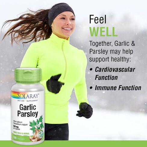 SOLARAY Garlic Bulb & Parsley Leaf 530mg | Healthy Cardiovascular and Immune System Function Support | Non-GMO, Vegan & Lab Verified | 100 VegCaps in Saudi Arabia