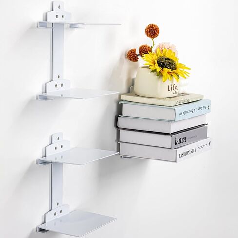 Invisible Book Shelf Floating, 6-Tier White Floating Shelves for Wall, Heavy Duty Metal Book Organizer Holders Vertical Hanging Space-Saving for Bedroom Office Room in Saudi Arabia