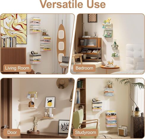Invisible Book Shelf Floating, 6-Tier White Floating Shelves for Wall, Heavy Duty Metal Book Organizer Holders Vertical Hanging Space-Saving for Bedroom Office Room in Saudi Arabia