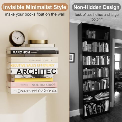 Invisible Book Shelf Floating, 6-Tier White Floating Shelves for Wall, Heavy Duty Metal Book Organizer Holders Vertical Hanging Space-Saving for Bedroom Office Room in Saudi Arabia