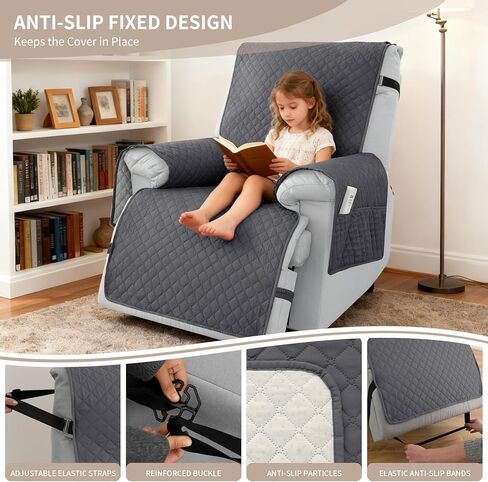 100% Waterproof Recliner Chair Covers 23.6", Non-Slip Recliner Cover for Chair with Pocket Washable Recliner Covers with Elastic Straps Lazy Boy Recliner Covers for Kids Pets-Chocolate in Saudi Arabia