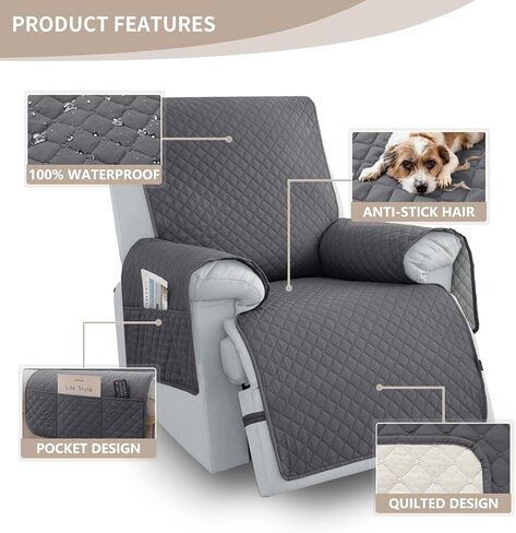 100% Waterproof Recliner Chair Covers 23.6", Non-Slip Recliner Cover for Chair with Pocket Washable Recliner Covers with Elastic Straps Lazy Boy Recliner Covers for Kids Pets-Chocolate in Saudi Arabia
