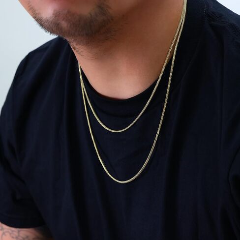 Nuragold 14k الذهب الأصفر الحقيقي فرانكو مربع 2 مللي متر صندوق سلسلة سلسلة القمح قلادة (16 "-24") مجوهرات إيطالية للرجال والنساء in Saudi Arabia