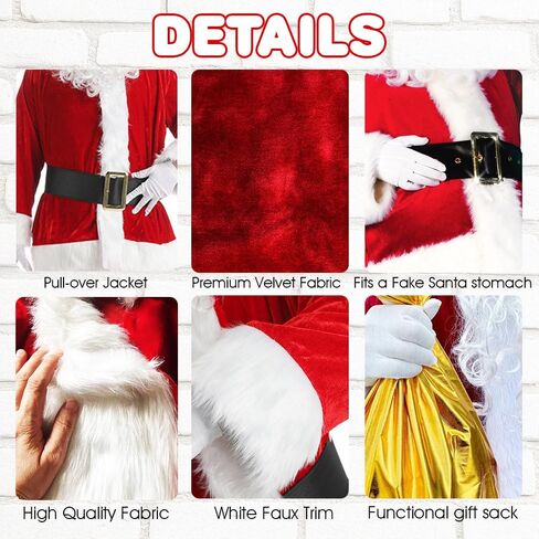 ArtCreativity Santa Clause Costume Adult Men - 9 PC Deluxe Santa Suit for Mens - One size fits all Quality Red Plush Christmas Costumes with Gold Gift Bag - New Year, Parties, and Birthdays Outfit in Saudi Arabia