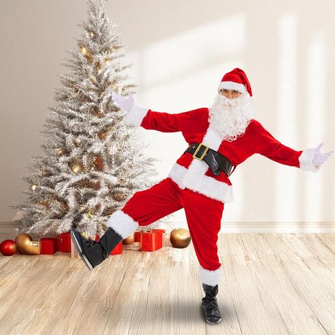 ArtCreativity Santa Clause Costume Adult Men - 9 PC Deluxe Santa Suit for Mens - One size fits all Quality Red Plush Christmas Costumes with Gold Gift Bag - New Year, Parties, and Birthdays Outfit in Saudi Arabia