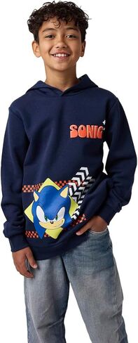Bioworld Sonic The Hedgehog Sonic Arrows & Checkered Flags Youth Navy Long Sleeve Hooded Sweatshirt in Saudi Arabia