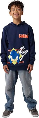 Bioworld Sonic The Hedgehog Sonic Arrows & Checkered Flags Youth Navy Long Sleeve Hooded Sweatshirt in Saudi Arabia