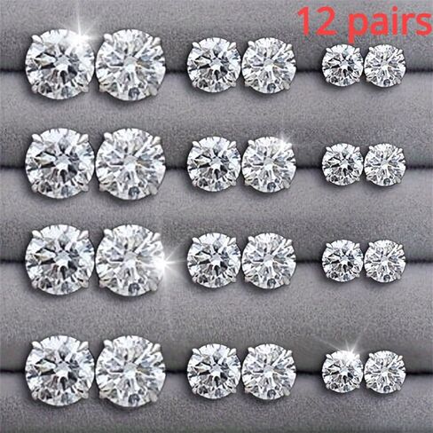 12-Pair Hypoallergenic Stud Earrings Set: Titanium & Surgical Steel Flat Back Labrets with CZ Birthstones, Multi-Piercing Cartilage Earrings for Men Women, Unisex Stackable Set in Saudi Arabia