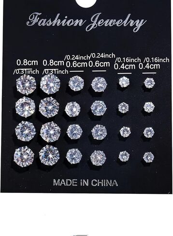 12-Pair Hypoallergenic Stud Earrings Set: Titanium & Surgical Steel Flat Back Labrets with CZ Birthstones, Multi-Piercing Cartilage Earrings for Men Women, Unisex Stackable Set in Saudi Arabia